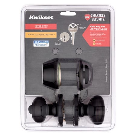 Kwikset Kwikset SmartKey Security Cove Venetian Bronze Deadbolt and Entry Door Knob KW1 2-3/4 in. 96900-421